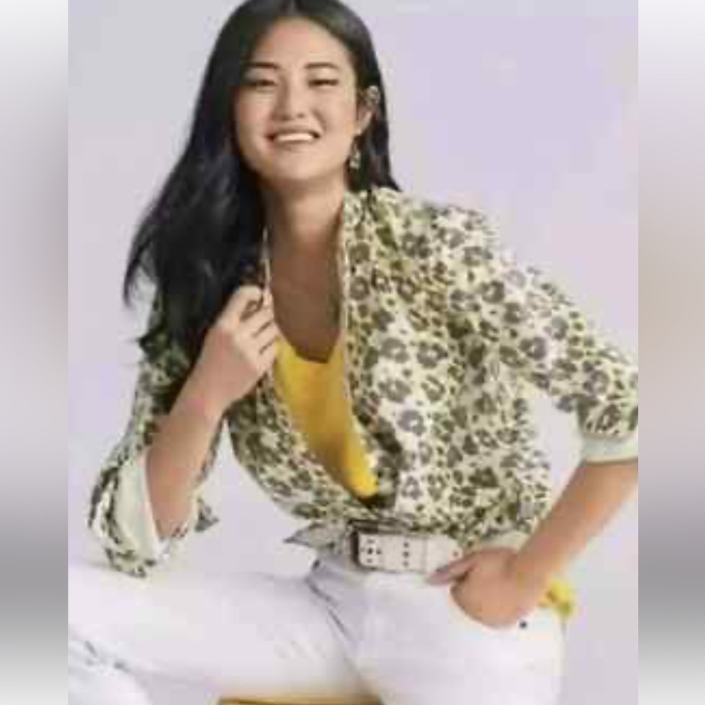 CAbi Floral Button-Down Shirt with Yellow Tank